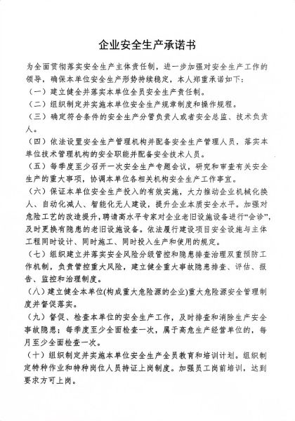 企業(yè)安全生產(chǎn)承諾書